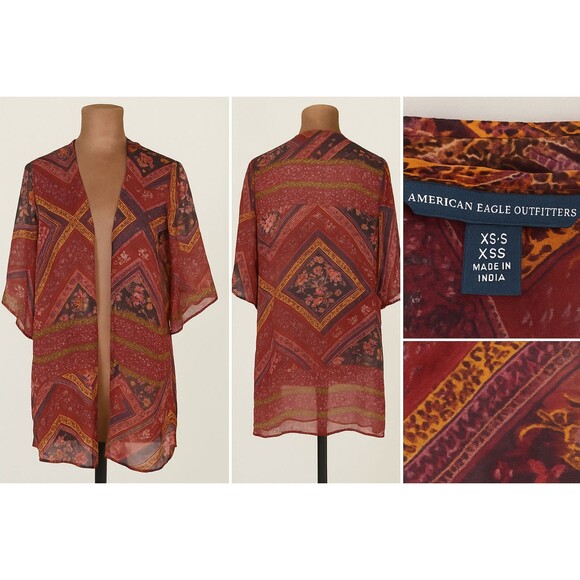 American Eagle Outfitters Kimono Beach Swim Coverup Sheer Boho Cottagecore - Picture 1 of 9